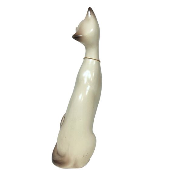 Vintage Ceramic Siamese Cat Figurine 12" Brown Cream Long Neck 1972 Damaged - Picture 4 of 12